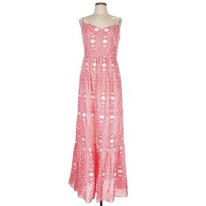 Betsey Johnson Amazing Aztec Linen CottageCore Prairie Tiered Maxi Dress Size 12
